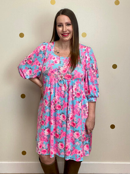 Aqua & Pink Floral Dress