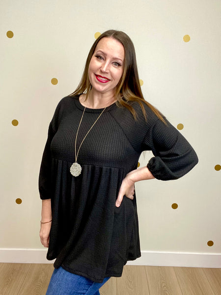 Black Waffle Baby Doll Top