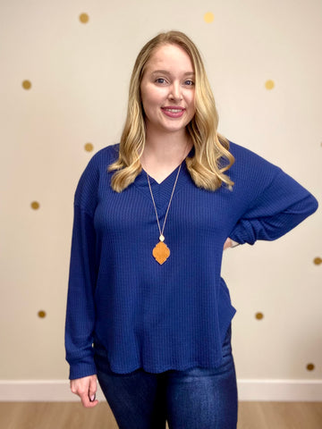Navy Waffle Top