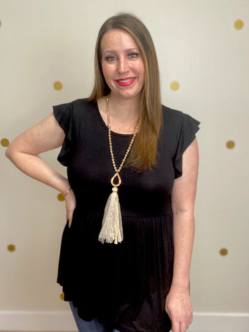 FINAL SALE Black Ruffle Sleeve Top