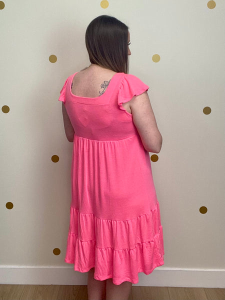 Pink Tiered Ruffle Sleeve Dress