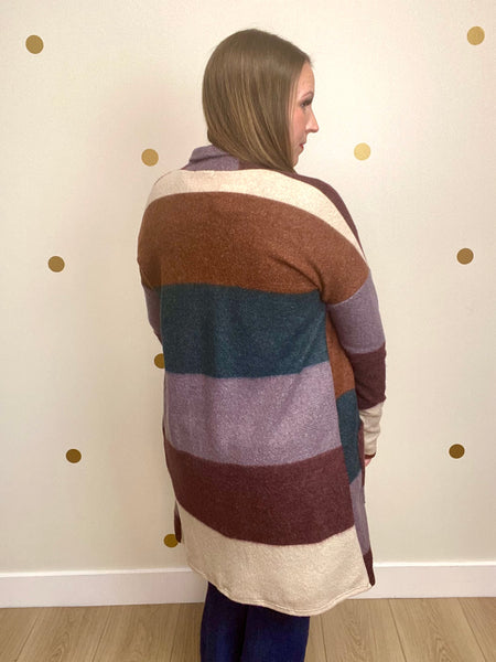 Multicolor Color Block Pocket Cardigan