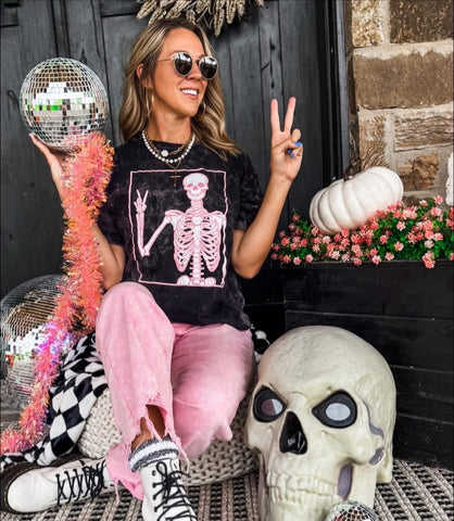 Peace Skeleton Distressed Tee