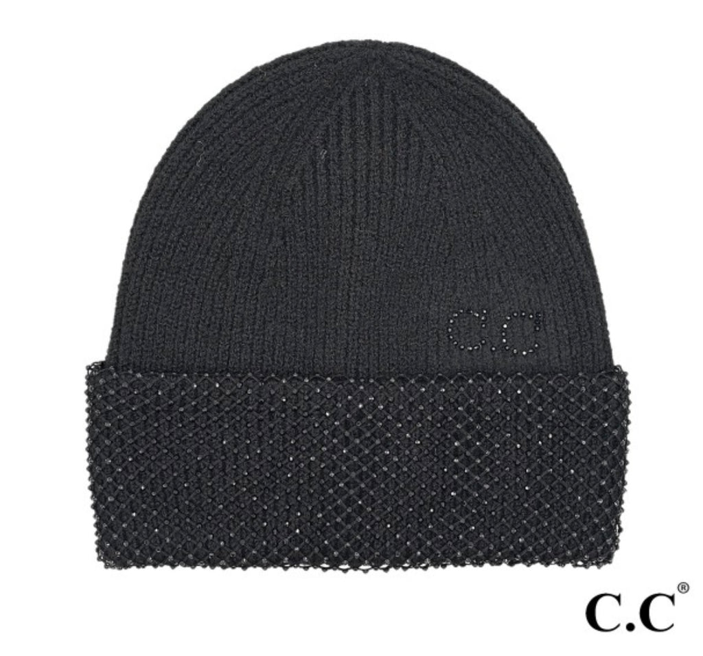 CC Black Rhinestone Beanie