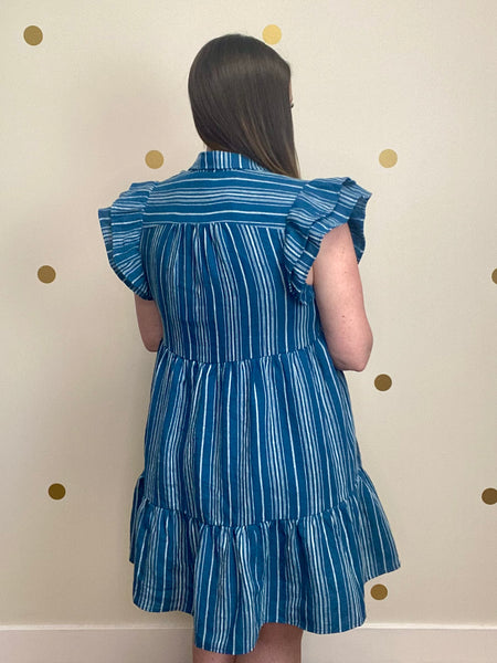 FINAL SALE Umgee Blue Striped Lace Trim Dress