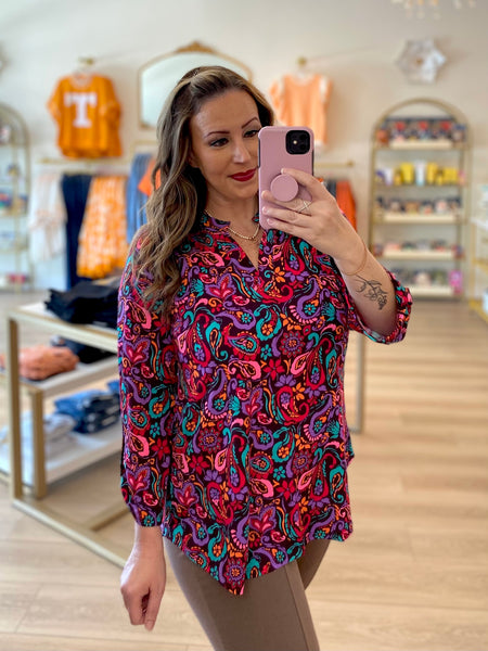 Wine Multi Paisley Print Top