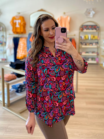Wine Multi Paisley Print Top