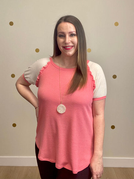 FINAL SALE Coral Textured Ruffle Detail Top