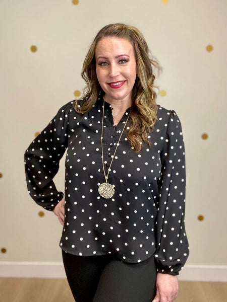 Black Polka Dot Button Top
