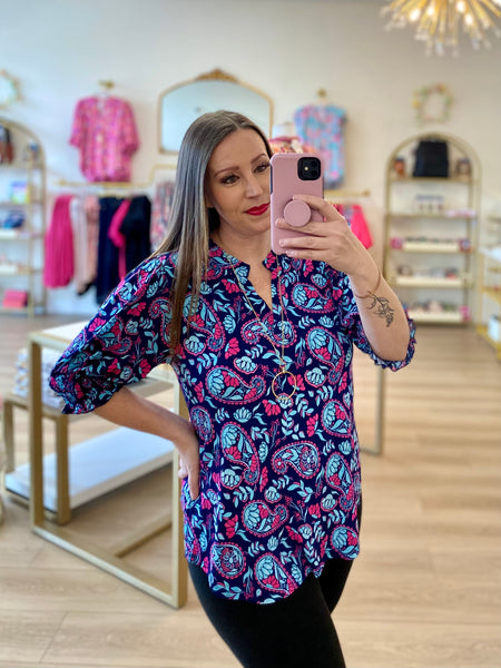 Navy Multi Paisley Top