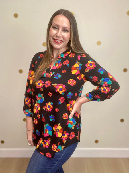 Black Multicolor Floral Top