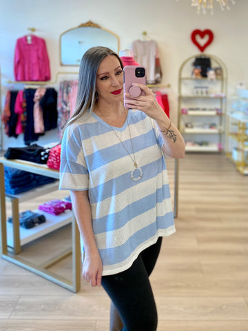 FINAL SALE Blue & Ivory Striped Top