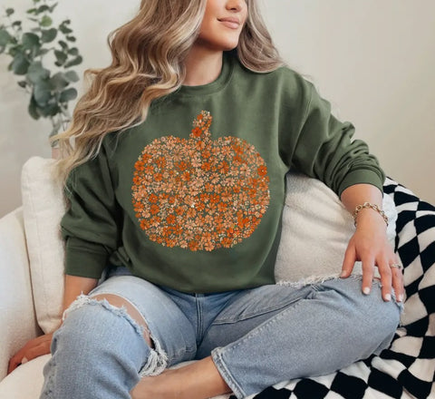 Olive Floral Pumpkin Sweatshirt