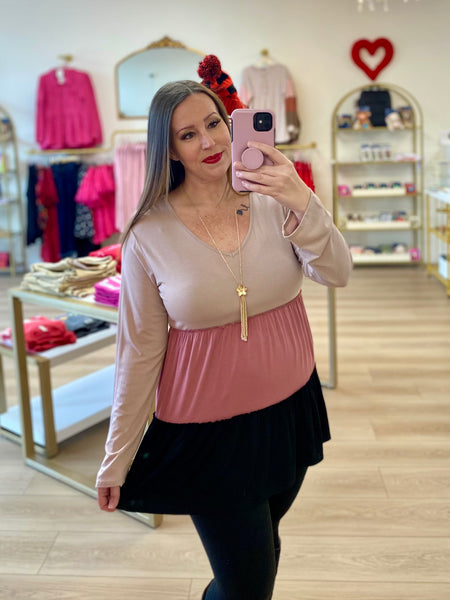 Ivory, Mauve, & Black Tiered Tunic