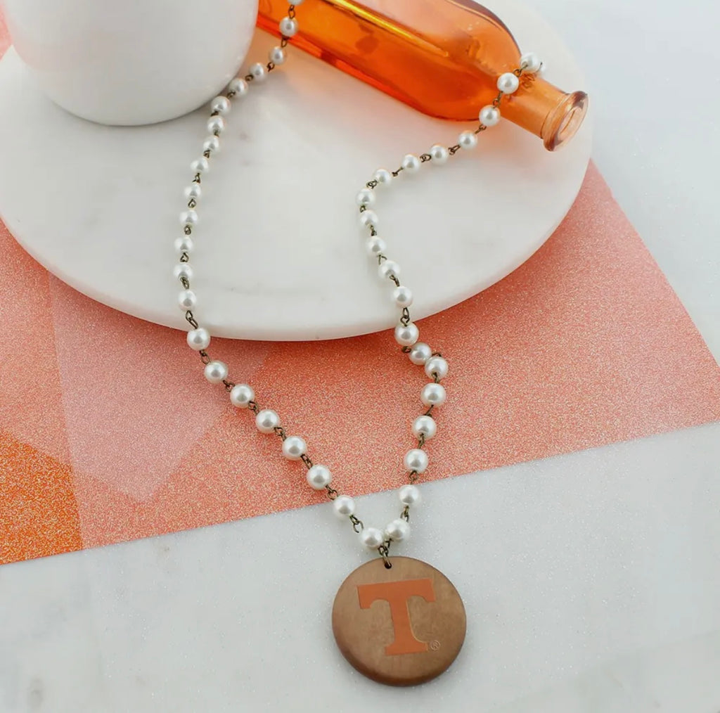 Tennessee Pearl & Wood Disc Necklace