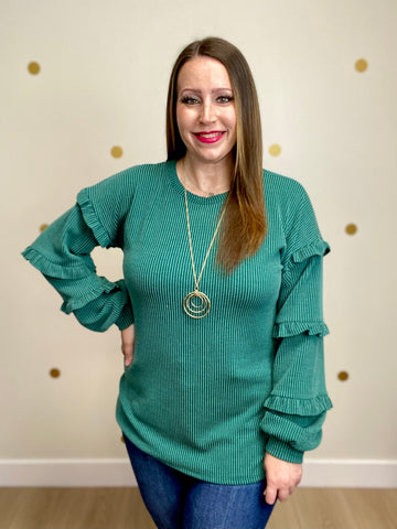 Hunter Green Ruffle Sleeve Top