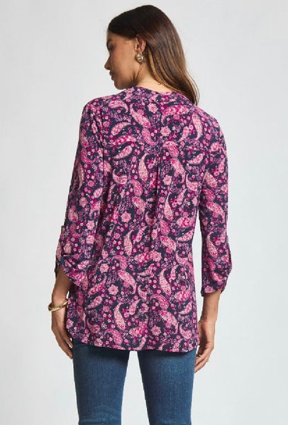 Navy & Pink Paisley Top