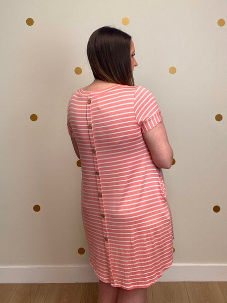 FINAL SALE Peach Striped Button Dress