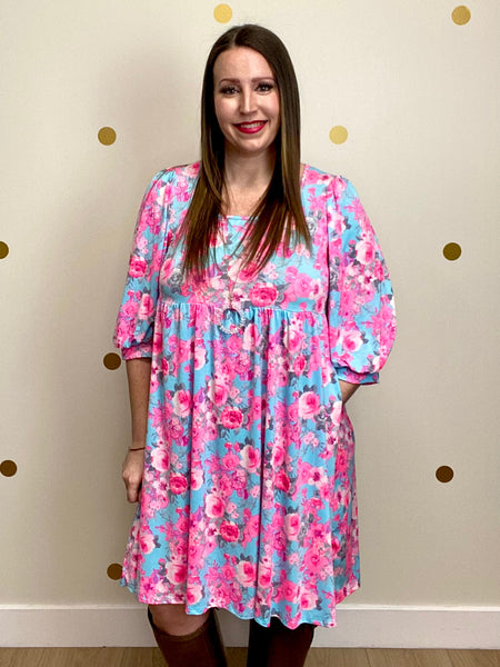 Aqua & Pink Floral Dress