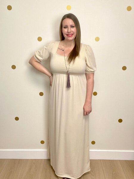 FINAL SALE Taupe Square Neck Maxi Dress