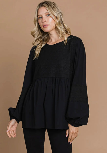 Black Crochet Lace Detailed Top