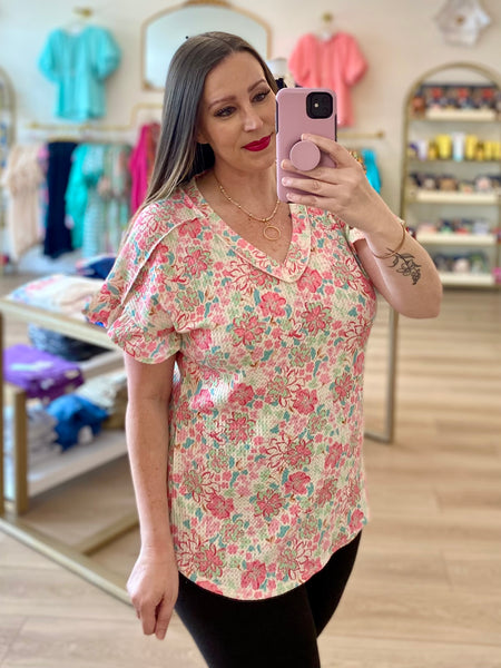 FINAL SALE Pink Floral Print Detail Top