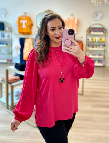 Fuchsia Trim Detailed Top