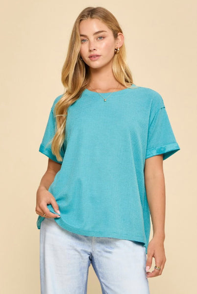 Teal Two Tone Waffle Top