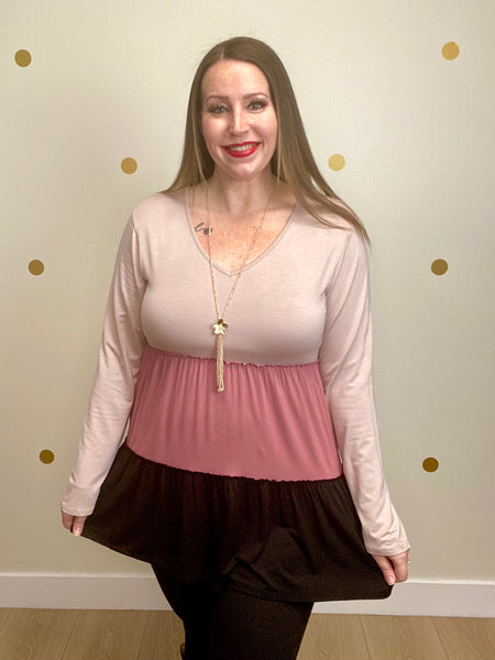 Ivory, Mauve, & Black Tiered Tunic