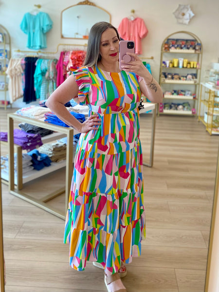 FINAL SALE Beautiful Multicolor Print Ruffle Sleeve Dress