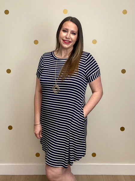 FINAL SALE Navy Striped Button Dress