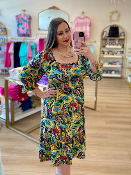 Multicolor Paisley Print Dress