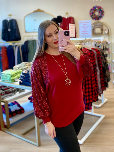 FINAL SALE Wine Sequin Detail Top