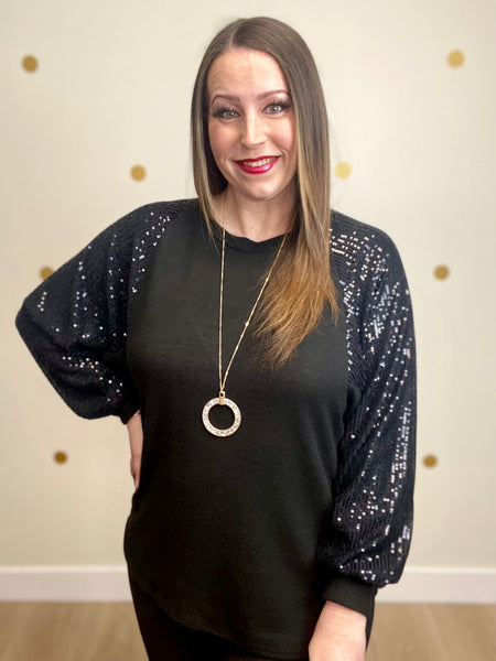 FINAL SALE Black Sequin Detail Top