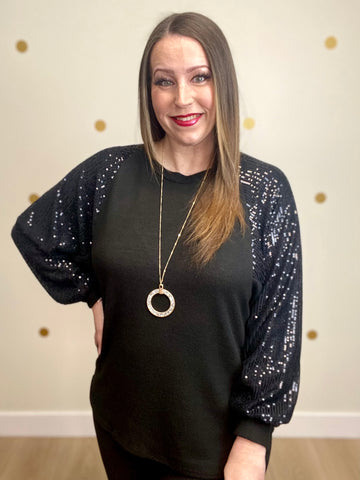 FINAL SALE Black Sequin Detail Top