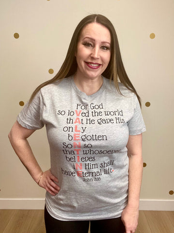 Grey Valentine John 3:16 Tee