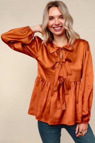 Tied Up in Style Rust Ribbon Blouse - Online Only!