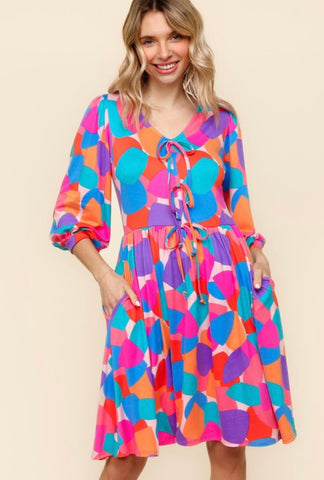 FINAL SALE Multicolor Print Bow Dress