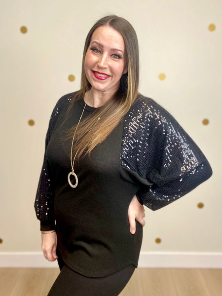 FINAL SALE Black Sequin Detail Top