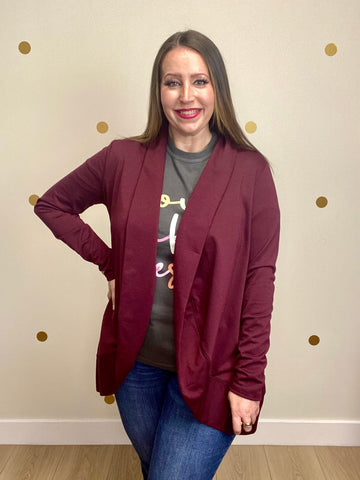 Wine High-Low Pocket Cardigan