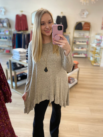 Oatmeal Brushed Ruffle Oversized Tunic