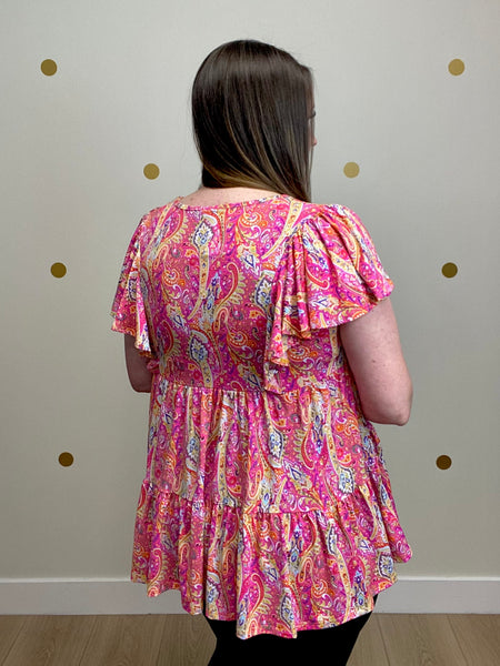 Fuchsia Paisley Tiered Top