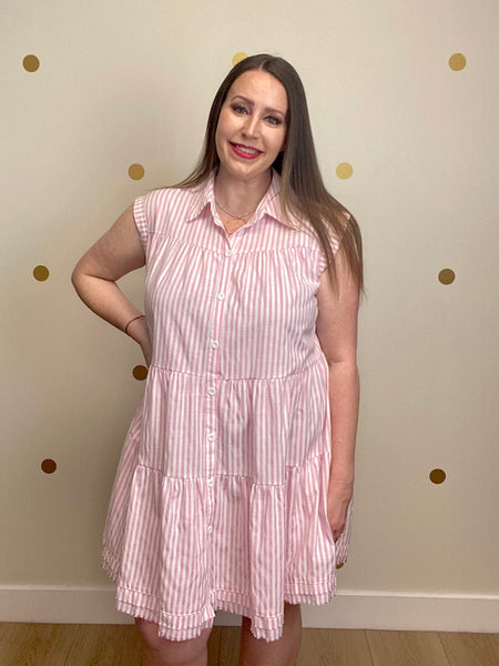 FINAL SALE Umgee Pink Striped Collared Button Down Dress