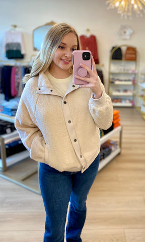 Umgee Ivory Sherpa Button Up Jacket