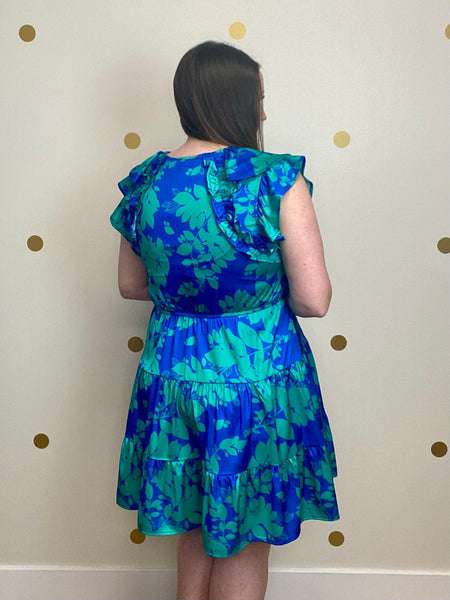FINAL SALE Umgee Blue Satin Floral Dress