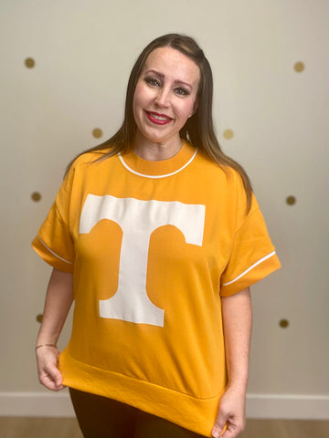 Oversized Orange & White Short Sleeve Game Day Sweatshirt