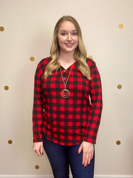 FINAL SALE Black & Red Buffalo Plaid Button Top