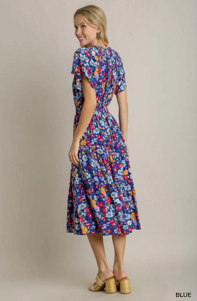 Umgee Blue Floral Tiered Dress