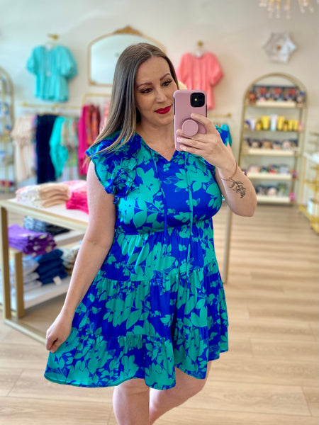 FINAL SALE Umgee Blue Satin Floral Dress