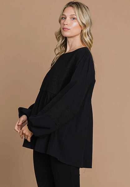 Black Crochet Lace Detailed Top